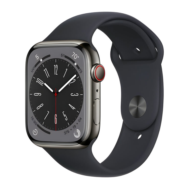 Brugt Apple Watch Series 8 45mm rustfrit stål GPS+Cellular i Grafit fra Apple - testet og certificeret hos Green.dk