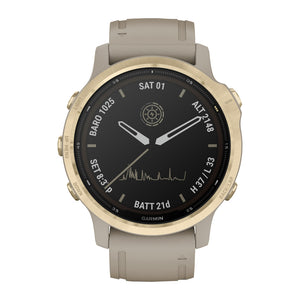Brugt Garmin Fenix 6S Pro 42mm i Light Gold fra Garmin - testet og certificeret hos Green.dk