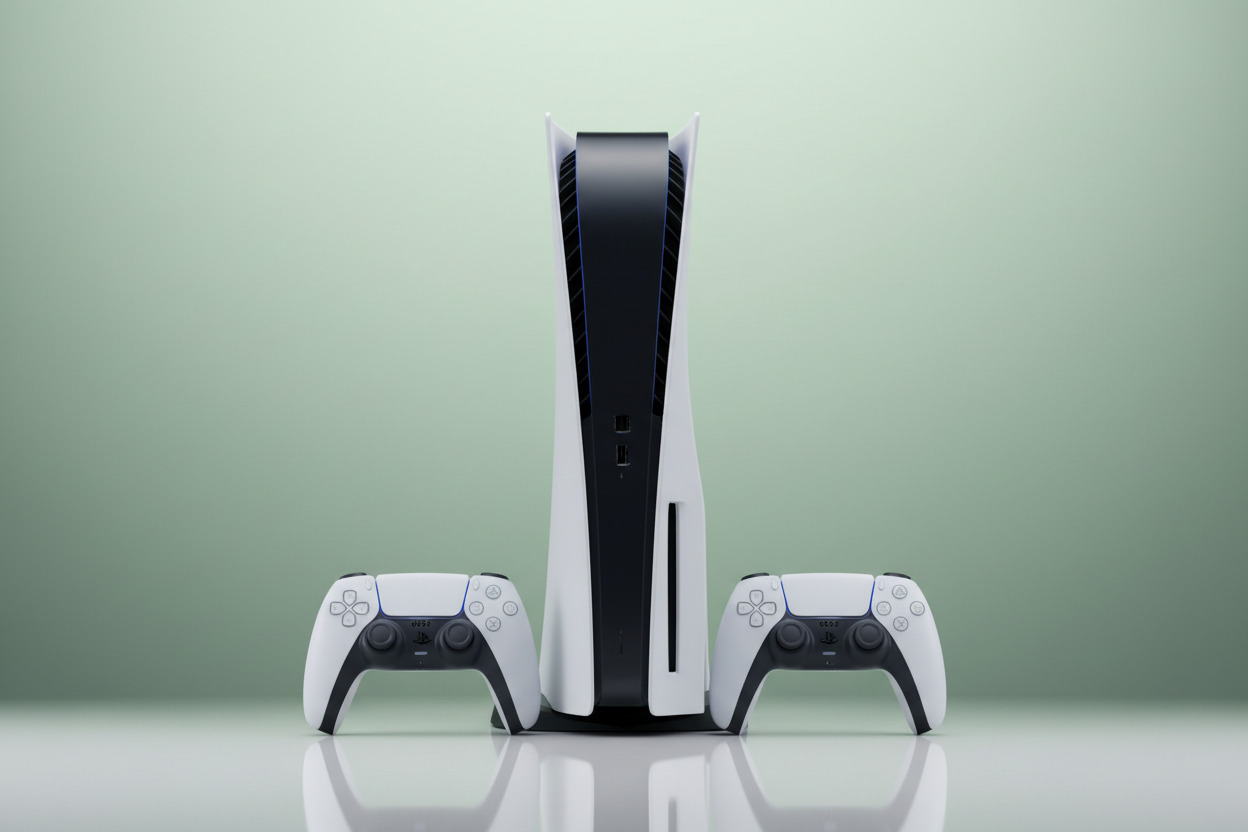 Playstation 5 with pastelgreen background 